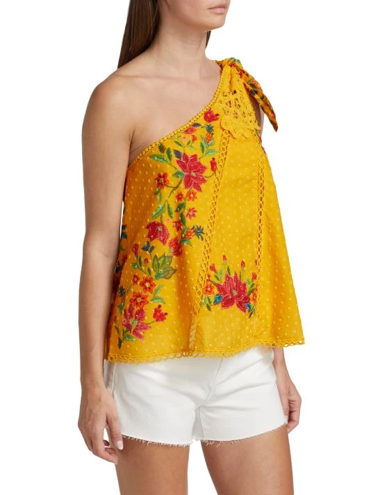 Farm Rio Flower Dream One-Shoulder Embroidered Blouse 6 Farm Rio Flower Dream One-Shoulder Embroidered Blouse - Image 4