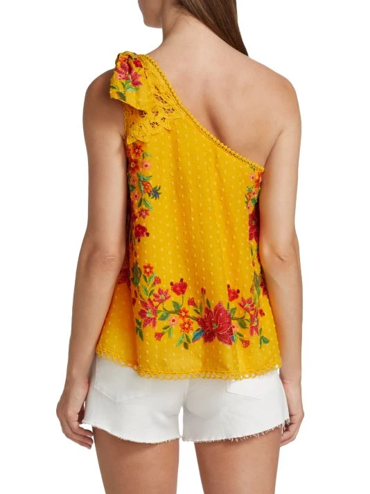 Farm Rio Flower Dream One-Shoulder Embroidered Blouse 7 Farm Rio Flower Dream One-Shoulder Embroidered Blouse - Image 5