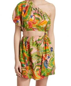 Farm Rio Macaw Leaves One-Shoulder Cut-Out Minidress -Farm Rio And Pom Pom at Home Sales unnamed file 543