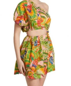 Farm Rio Macaw Leaves One-Shoulder Cut-Out Minidress -Farm Rio And Pom Pom at Home Sales unnamed file 544