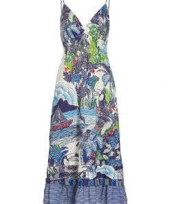 Farm Rio Graphic Rio Printed Tiered Midi Dress