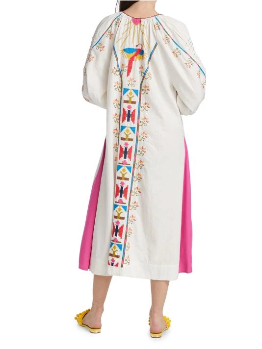 Farm Rio Macaw Embroidered Linen Caftan Midi-Dress 7 Farm Rio Macaw Embroidered Linen Caftan Midi-Dress - Image 5