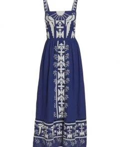 Farm Rio Navy Macaw Embroidered Maxi Dress