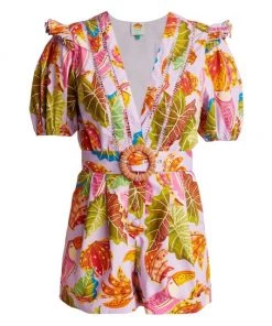 Farm Rio Beaks & Bananas Ruffle Belted Romper