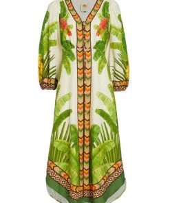 Farm Rio Fresh Forest Linen-Blend Midi-Dress