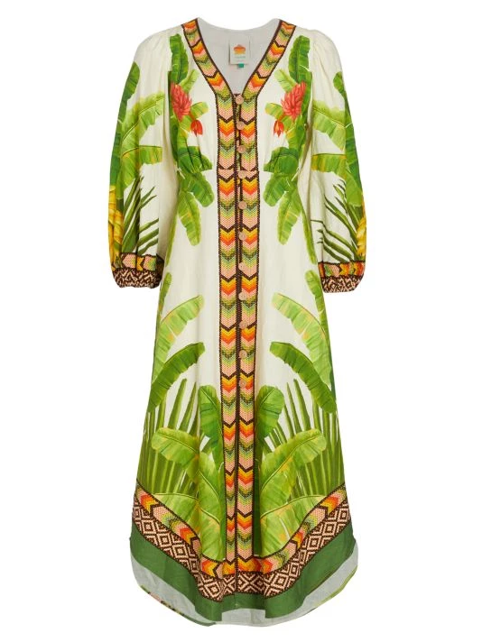 Farm Rio Fresh Forest Linen-Blend Midi-Dress 3 Farm Rio Fresh Forest Linen-Blend Midi-Dress