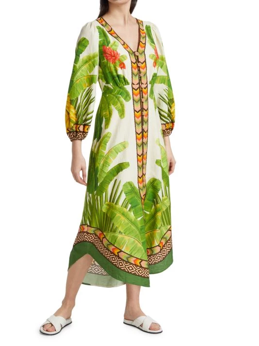 Farm Rio Fresh Forest Linen-Blend Midi-Dress 4 Farm Rio Fresh Forest Linen-Blend Midi-Dress - Image 2