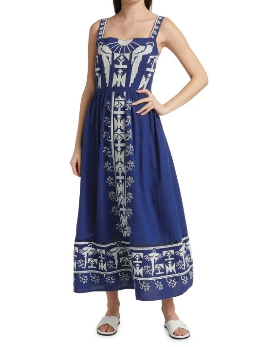 Farm Rio Navy Macaw Embroidered Maxi Dress 5 Farm Rio Navy Macaw Embroidered Maxi Dress - Image 3