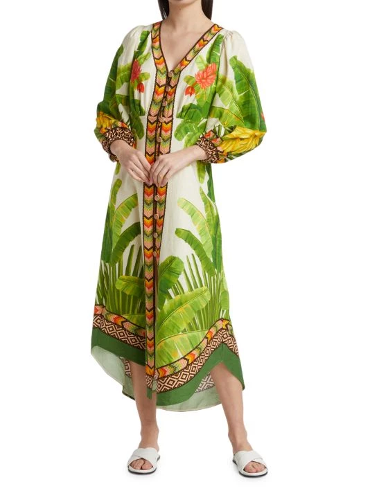 Farm Rio Fresh Forest Linen-Blend Midi-Dress 5 Farm Rio Fresh Forest Linen-Blend Midi-Dress - Image 3