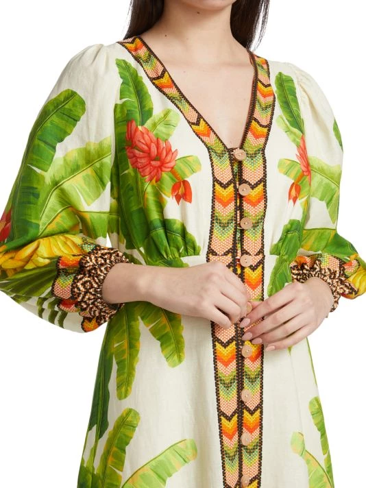 Farm Rio Fresh Forest Linen-Blend Midi-Dress 8 Farm Rio Fresh Forest Linen-Blend Midi-Dress - Image 6