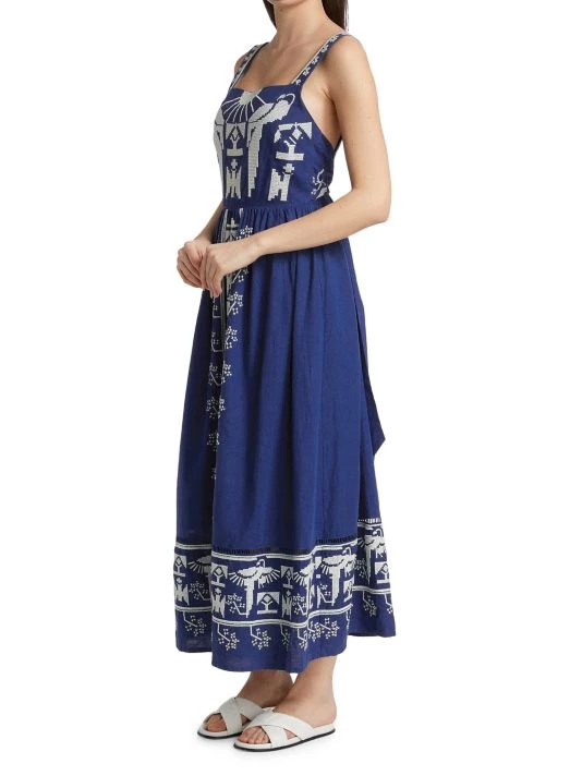 Farm Rio Navy Macaw Embroidered Maxi Dress 6 Farm Rio Navy Macaw Embroidered Maxi Dress - Image 4