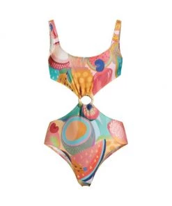 Farm Rio Summery Salad Cut-Out One-Piece Swimsuit