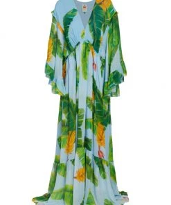 Farm Rio Fresh Bananas Butterfly-Sleeve Maxi Dress