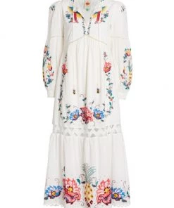 Farm Rio Macaw Cross-Stitch Embroidered Midi-Dress