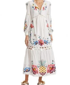 Farm Rio Macaw Cross-Stitch Embroidered Midi-Dress -Farm Rio And Pom Pom at Home Sales unnamed file 760