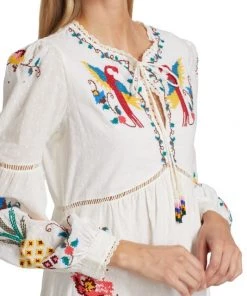 Farm Rio Macaw Cross-Stitch Embroidered Midi-Dress -Farm Rio And Pom Pom at Home Sales unnamed file 763
