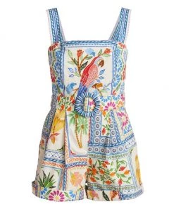Farm Rio Tropical Tiles Squareneck Belted Romper