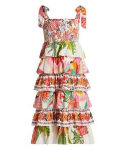 Farm Rio Tropical Print Tiered Cotton Dress