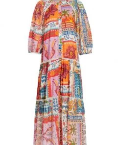 Farm Rio Summer Stitches Eyelet Maxi Dress