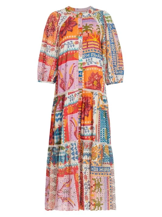 Farm Rio Summer Stitches Eyelet Maxi Dress 3 Farm Rio Summer Stitches Eyelet Maxi Dress