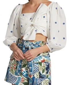 Farm Rio Flower-Embroidered Cotton Crop Top -Farm Rio And Pom Pom at Home Sales unnamed file 951