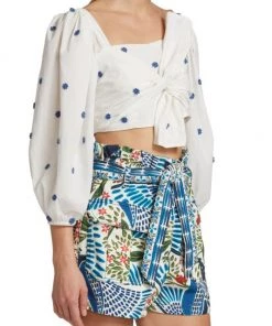 Farm Rio Flower-Embroidered Cotton Crop Top -Farm Rio And Pom Pom at Home Sales unnamed file 952