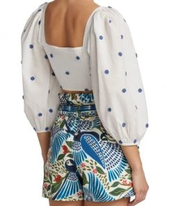 Farm Rio Flower-Embroidered Cotton Crop Top -Farm Rio And Pom Pom at Home Sales unnamed file 953