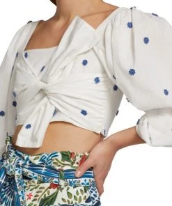 Farm Rio Flower-Embroidered Cotton Crop Top -Farm Rio And Pom Pom at Home Sales unnamed file 954